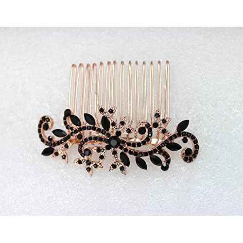Faship Gorgeous Black Rhinestone Crystal Floral Hair Comb