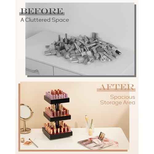 Homde Nail Polish Organizer for 86-123 Bottles, 360 Rotating Nail Polish Rack Holder, Display Storage Shelf for Fingernail Stand and Essential Oil, Gifts for Women Girls- Bamboo,Black