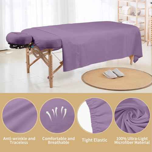 4 Sets Premium Microfiber Massage Table Sheets Set 3 Piece Set Includes Massage Table Cover Fitted Sheet and Fitted Face Rest Cover, Purple