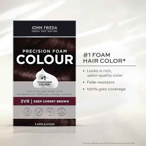 John Frieda Precision Foam Colour, Deep Cherry Brown 3VR, Full-coverage Hair Color Kit, Anti-Fade Gray Coverage, Deep Color Saturation Hair Dye, Pack of 2