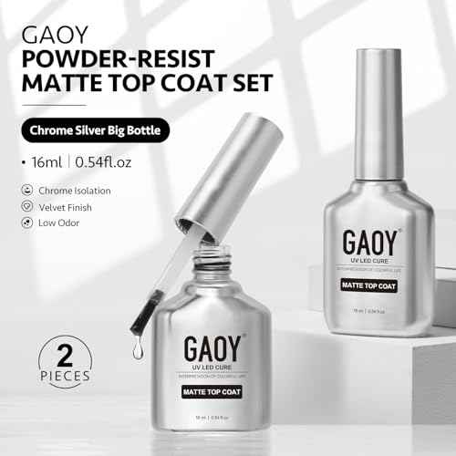 GAOY 2 Pcs Matte Gel Top Coat for Gel Nail Polish, 16ml Powder-Resist Matte Finish for Detail Chrome Isolation Powder Painting Long Lasting UV Light Cure Nail Art DIY