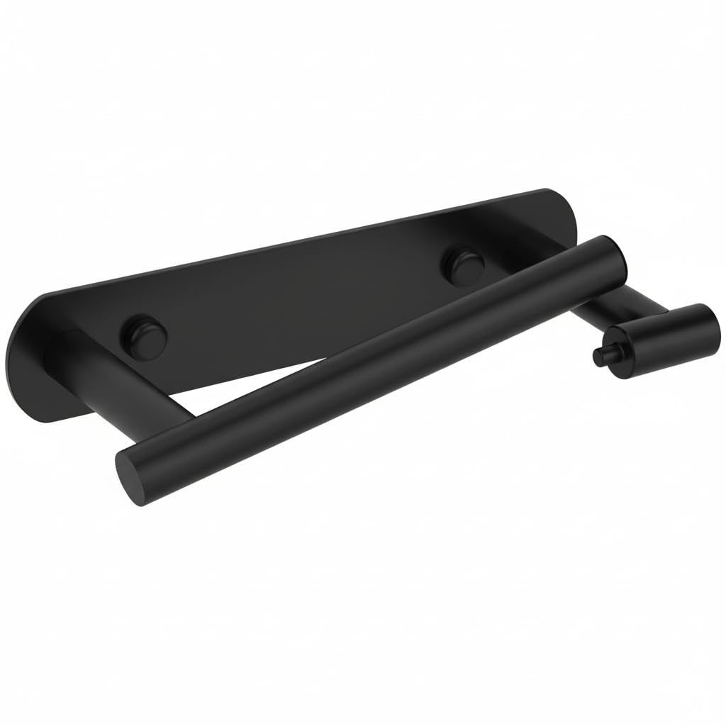 YUET Toilet Roll Holder, Self Adhesive or Screw in Wall Mounted Options, Double Post Pivoting Tissue Roll Holder, Stainless Steel Rustproof Stick On No Drilling Wall Mount for Bathroom, Matte Black