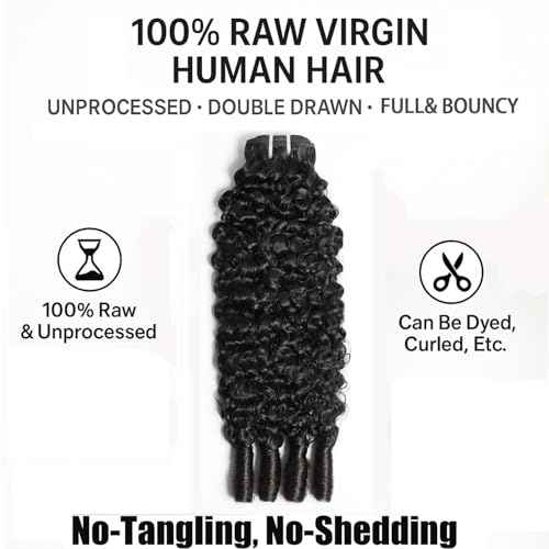 Burmese Curly Bundles Human Hair 24 Inches 100% Unprocessed Quick Weave 3c4a Water Wave with Spiral Curly End Real Human Hair Extensions Natural Black for Women