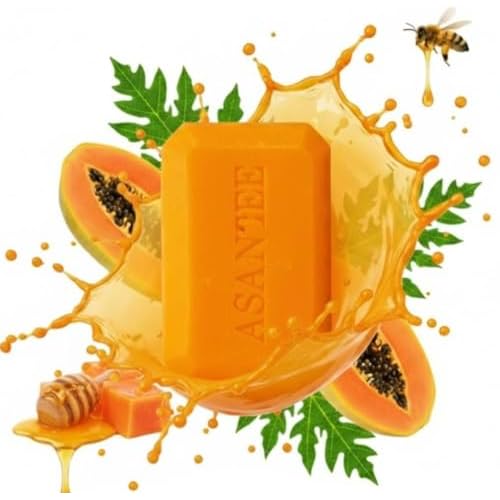 ASANTEE PAPAYA & HONEY Soap Bars with Vitamin C,E and Q10 Skin Cleansing 4.40 Oz (Pack of 4)