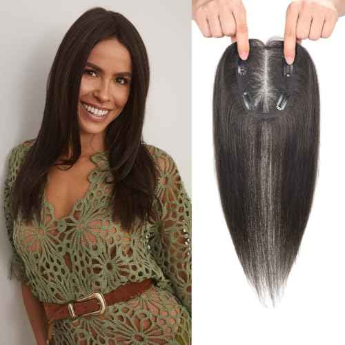 Hair Toppers for Women Real Human Hair, 4x4.8 Inch Upgrade Basement 360¡Æ Cover 3D Clip in Hairpieces for Women with Thinning hair, 14 Inch 2# Dark Brown