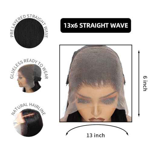 Lace Front Wigs Human Hair 200 Density 13x6 HD Transparent Straight Lace Front Wigs Human Hair Pre Plucked Glueless Lace Frontal Wigs Natural Black Color 26inch