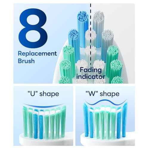 Bymore 8 Replacement Heads Electric Toothbrush for Kids, Ultra Clean Rechargeable Sonic Toothbrush Portable - Sky Blue