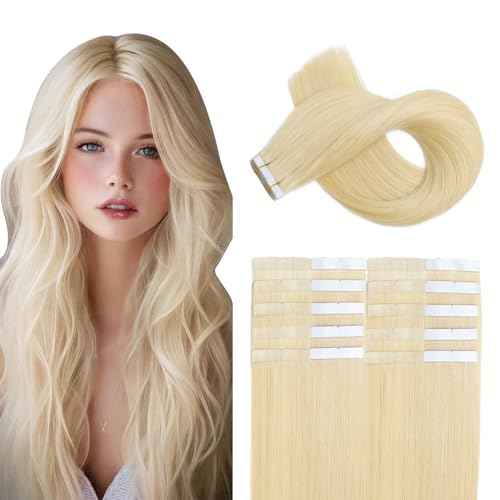 XDhair Blonde Tape in Hair Extensions Human Hair 50g Light Blonde Remy Human Hair Extensions Silky Straight for Women 20 Pieces 20 Inch #60