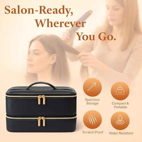 for Shark Flex Style Case, Dyson Airwrap Travel Case, Hair Tools Travel Bag, Shark Hair Dryer case, Airstraight, Air wrap Flexstyle Fusion Organizer, Dyson Accessories Storage (Black & Gold)