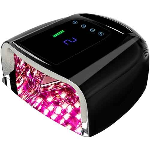 96W Rechargeable UV Nail Lamp, Cordless UV Light for Nails with LCD Display Auto Sensor, 4 Timer Setting and Smart Sensor Portable Nail Dryer, Nail Curing Light with Removable Bottom (Black)