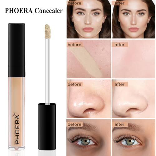 PHOERA Foundation, PHOERA Contour Palette,Shades with Highlighter & Bronzer & Blush,Up to 24 Hour Fresh Wear,PHOERA Concealer Primer Powder (102+ #002 Contour/Nude+#002)