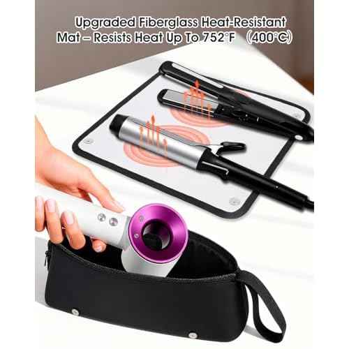 Hair Tools Travel Bag with Heat-Resistant Mat, Large Capacity Organizer for Curling Iron, Flat Iron, Blow Dryer & Hair Accessories, Portable Travel Case for Styling Tools (Midnight)