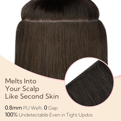 HOTBANANA Invisi Edge Clip in Hair Extensions, 16inch 110g 7Pcs Injected Seamless Clip in Extensions Real Human Hair Dark Brown PU Hair Extensions Straight Hair