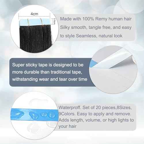 Tape in Hair Extensions Human Hair 100% Remy Hair 20pcs 50g/Pack Straight Seamless Invisible Skin Weft Extensions Easy to Apply and Style (Honey Blonde to Bleach Blonde,22 Inch)