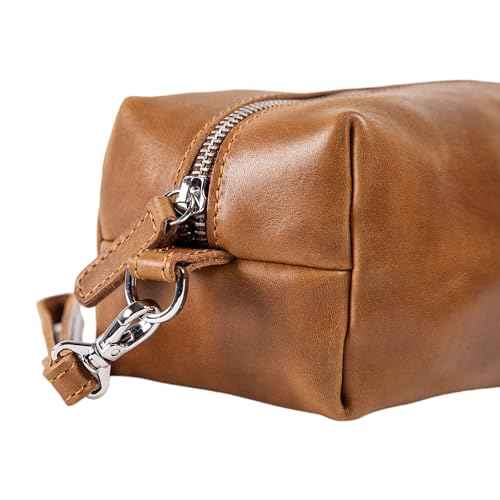 PEGAI Leather Travel Toiletry Bag for Men | Handmade Top Grain Distressed Dopp Kit, Mens Toiletry Bag, Shaving Kit Case Travel Organizer - Lee (Cinnamon)