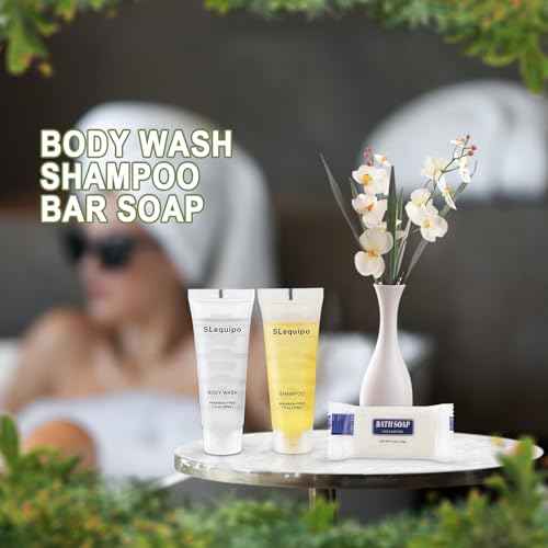 Travel Size Hotel Toiletries Bulk Set: 20 Bar Soap 0.5oz, 20 Shampoo, 20 Body Wash - 60 Pcs, Mini Guest Toiletries, Hotel Amenities
