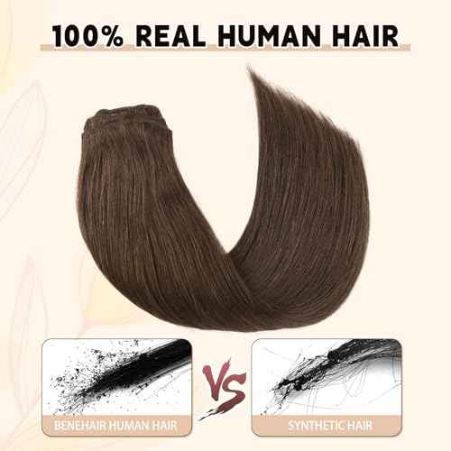 Sassina Clip in Hair Extensions 18 Inch Invisible Straight Human Hair Extensions Clip ins Medium Brown Clip in Extensions Full Head 8 Pcs with 18 Clips 120 Grams #4
