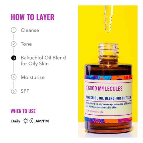 Good Molecules Bakuchiol Oil for Oily Skin - Ultra Hydrating Natural Blend with Bakuchiol and Rosehip Oil - Promotes Collagen Production, Anti-Aging Face Oil