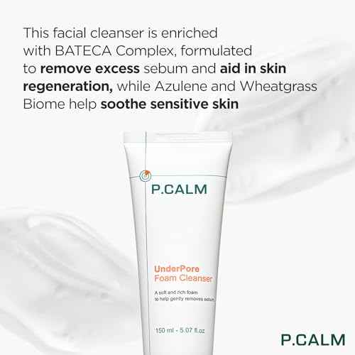 P.CALM Underpore Foam Cleanser ? Azulene for Deep Pore Cleansing, Blackhead & Whitehead Removal, Korean Vegan Facial Wash for Sensitive Skin (250ml / 8.45 fl.oz)