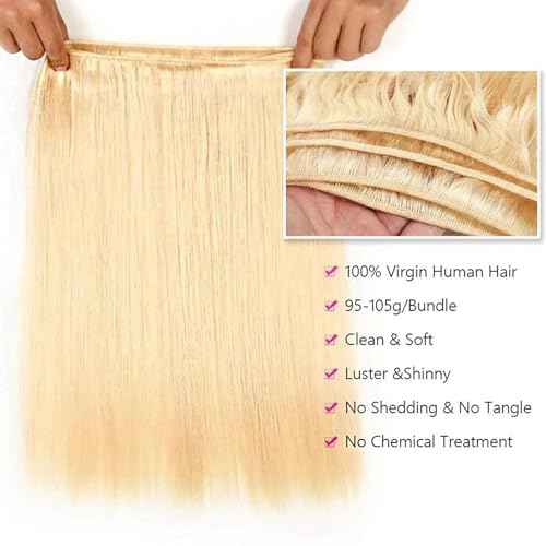 613 Bundles Human Hair Straight Human Hair Bundles Extensions Light Blonde Color Real Human Hair 613 Bundle Hair (121416 Inch)