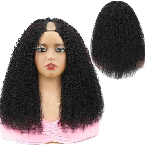 V Part Wigs Human Hair For Women 200% Density Upgrade Afro Kinky Curly V Part Wigs Human Hair Beginner Friendly No Glue V Part Wigs With Drawstring Natural Color(12 Inch)