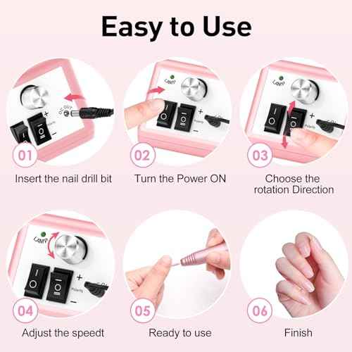JIASHENG Nail Drill, 20000rpm Professional Electric Nail Drill Machine, Electric Nail File Drills for Acrylic Nails Gel Nails Manicure Pedicure Tools for Salon Use, Pale Pink