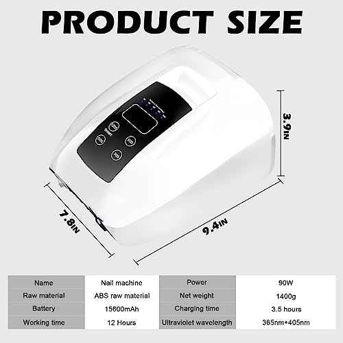 90W Professional Wireless Cordless Rechargeable UV LED Nail Lamp,Nail Lamp Gel Nail Curing Dryer Light for Nails with 45 Beads,4 Timer Setting LCD Display Nail Polish Machine (White)