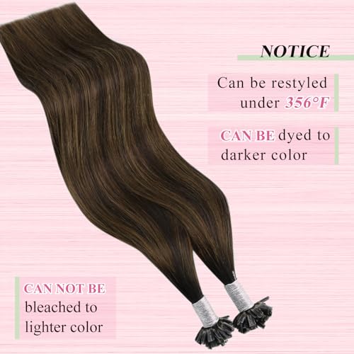 YoungSee U Tip Hair Extensions Brown Balayage U Tip Hair Extensions Human Hair Dark Brown Ombre Browns K-Tip Hair Extension Real Human Hair 24Inch Ktip Extensions for Long Hair 50s/50g