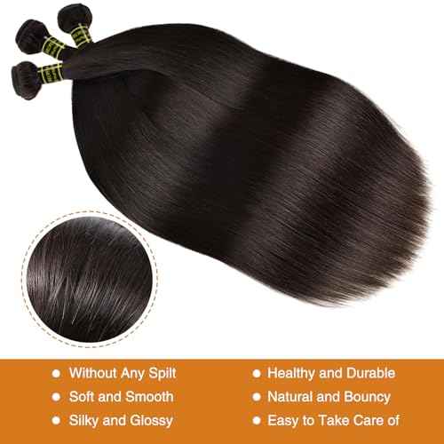 Straight Human Hair Bundles 24 26 28 Inch 100% Unprocessed Brazilian Remy Virgin 10A Straight Quick Weave 3 Bundles Deals Human Hair Extensions Natural Black