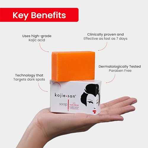 Kojie San Skin Brightening Soap - Original Kojic Acid Soap that Reduces Dark Spots, Hyperpigmentation, & Scars with Coconut & Tea Tree Oil - 135g x 3 Bars