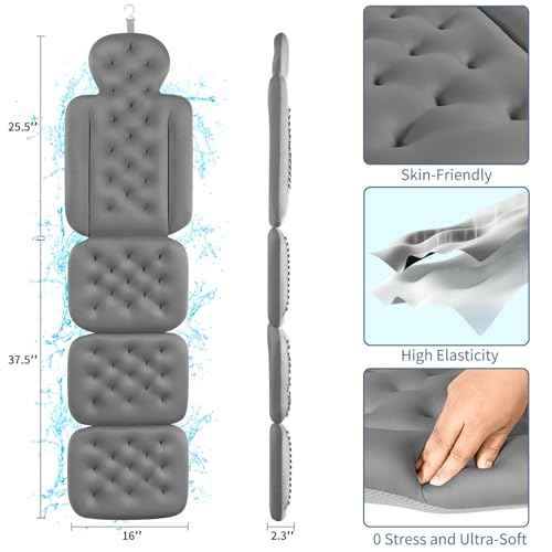 Bath Cushion, Full Body Bathtub Pillow with 160 Suction Cups, Bath Mat for Head and Neck Support, with Laundry Bag (Dark Gray, 60.2" x 16.2")