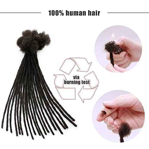 IXIMII 4 inch Human Hair Dreadlock Extensions 0.4cm 60 Strands Handmade Permanent Locs Extensions Soft Natural Black Human Dreads with Comb and Needle for Men Women Kids
