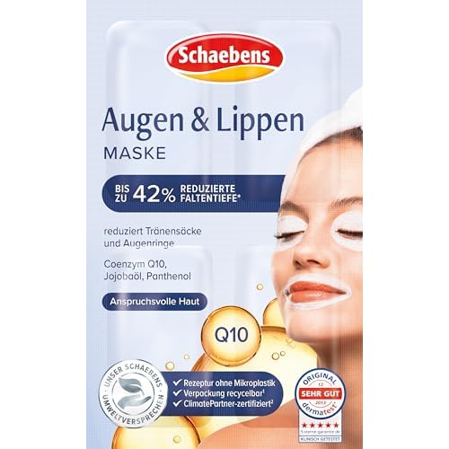 Schaebens Eyes & Lips Mask - With jojoba, Q10, panthenol - for 40 Applications (Pack of 10 x 4 units. 1.5 ml per unit) - for all skin types