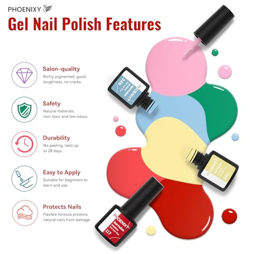 PHOENIXY 71 Pcs Gel Nail Polish Kit with U V Light, 55 Colours Gel Polish with 5 Pcs Base Top Coat Manicure Starter Nail Polish Set Christmas Gifts for Women ST9018