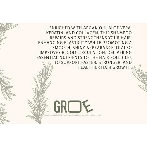 GROE ROSEMARY Anti-Thinning Biotin Hair Growth Shampoo (16.6oz) Natural & Vegan, Sulfate-Free, CLINICALLY TESTED Effective Results, Women & Men