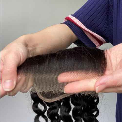 4x4 Closure Human Hair HD Lace Loose Deep Wave 20 Inch - 0.10mm Ultra-thin Invisible Burmese Curly 4x4 Closure, 100% Pre Plucked Brazilian Raw Virgin Hair Skinlike HD Lace Closure Wet and Wavy