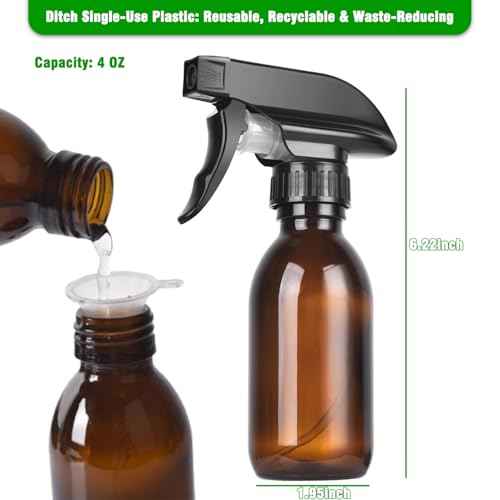 4oz Amber Glass Spray Bottles (2 Pack) - Refillable with Dropper, Funnel & 4 Labels | UV Protection for Essential Oils, Hair Care, Cleaning Solutions