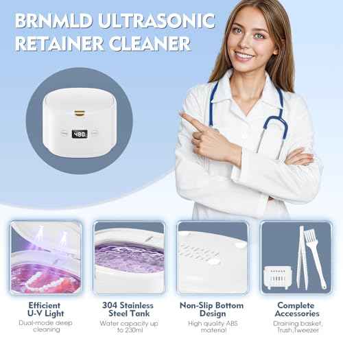Ultrasonic Retainer Cleaner, 45kHz Sonic Retainer Cleaner Machine Dental Cleaning Pod for Dentures, Mouth Guards, Braces, Toothbrush Heads, Jewelry, 5 Modes for All Dental Appliances (White)