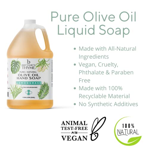 Brittanie¡¯s Pure Castile Soap ? Lemongrass, 1 Gallon (128 oz) | Natural Multi-Purpose Cleaner & Body Wash | Concentrated, Biodegradable, Eco-Friendly Soap for Hands, Face, Laundry & Household Cleaning