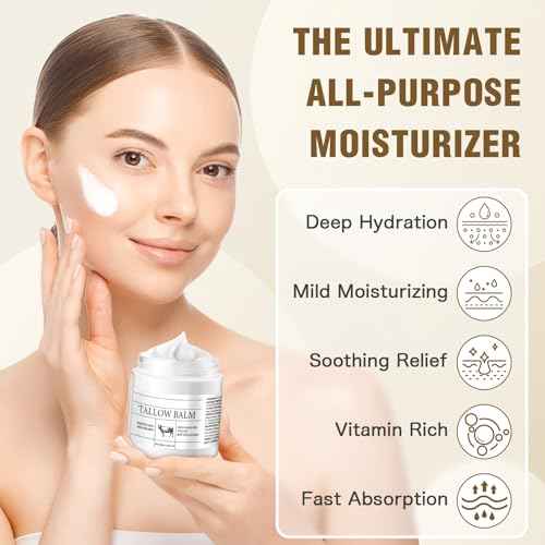Beef Tallow for Skin, Organic Beef Tallow for Face 4 Oz., Whipped Beef Tallow Balm for Sensitive Skin, Deep Moisturizing For Face Cream, Unscented- Natural Skin Care for Body & Face Moisturizer