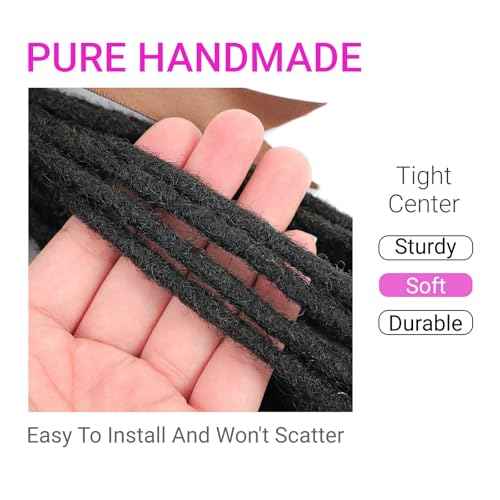 0.6 cm Width 4 Inch 60 Strands Human Hair Loc Extensions, Natural Black 100% Full Handmade Permanent Real Human Hair Dreadlock Extensions for Women/Men/Kids Can Be Dyed Bleached Curled Twisted