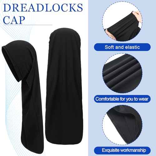 2 Pcs Jumbo Dreadlock Cap Hair Dreads Head Wrap Loc Wraps for Dreads Hair Accessories for Men Women Sleeping(Black,Black,25 Inches)