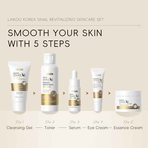 Korean Snail Essence Skin Care Kit,Skincare Gifts for Women,Include Gentle Cleanser,Toner,Eye Cream,Serum,Cream,Long-Lasting Moisturizing & Nourishing,Minimizes the Look of Wrinkles