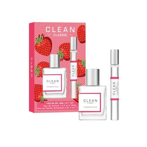 Clean Beauty Perfume Duo, Full & Travel Size, Fresh Laundry Warm Cotton Scent, Strawberry Fields Juicy Berry Notes, Layering, Giftable Fragrance Set