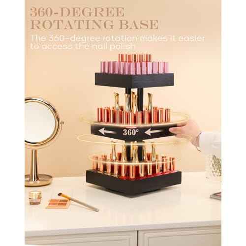 Homde Nail Polish Organizer for 86-123 Bottles, 360 Rotating Nail Polish Rack Holder, Display Storage Shelf for Fingernail Stand and Essential Oil, Gifts for Women Girls- Bamboo,Black