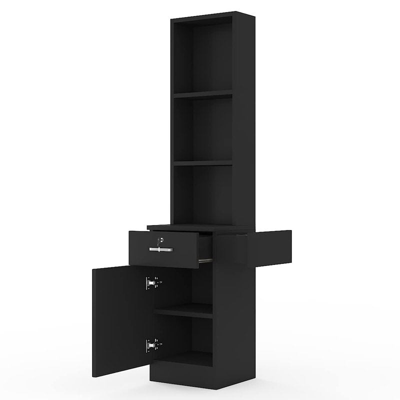 Paddie Hair Salon Stations - Lockable Wall-Mount Barber Stations with Drawer & Storage Cabinet | Black