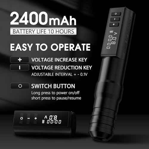 Wireless Tattoo Gun - Rotary Tattoo Cartridge Pen Custom Coreless Motor 2400mAh Power Supply Digital LED Display Professional for Tattoo Artist