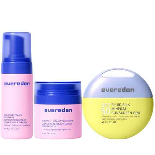 Evereden Kids Skincare & Sunscreen Essentials Set - Multi-Vitamin Face Wash, Face Cream & SPF 50 Mineral Sunscreen - Clean, Vegan, Non-Toxic Skincare for Kids 3+