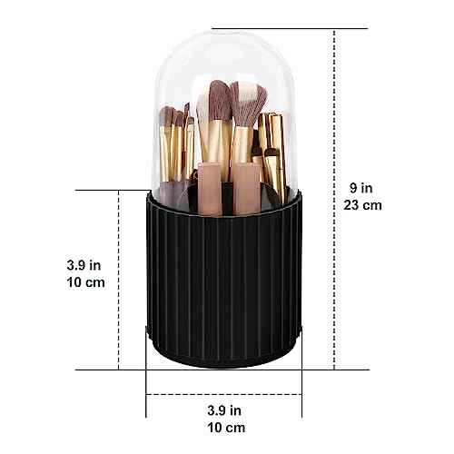 JessLab Makeup Brush Holder Organizer with Lid, 360 Degree Rotatable Spinning Cosmetics Holder Display for Bathroom Vanity Countertop, Black