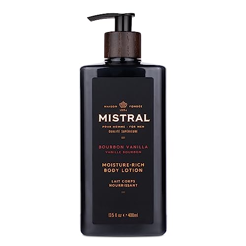 Mistral Bourbon Vanilla Body Lotion for Men | Moisture-Rich Body Cream | Fast-Absorbing Men¡¯s Lotion with Shea Oil & Squalane | Natural & Paraben-Free | Masculine Scent ? 13.5 fl oz